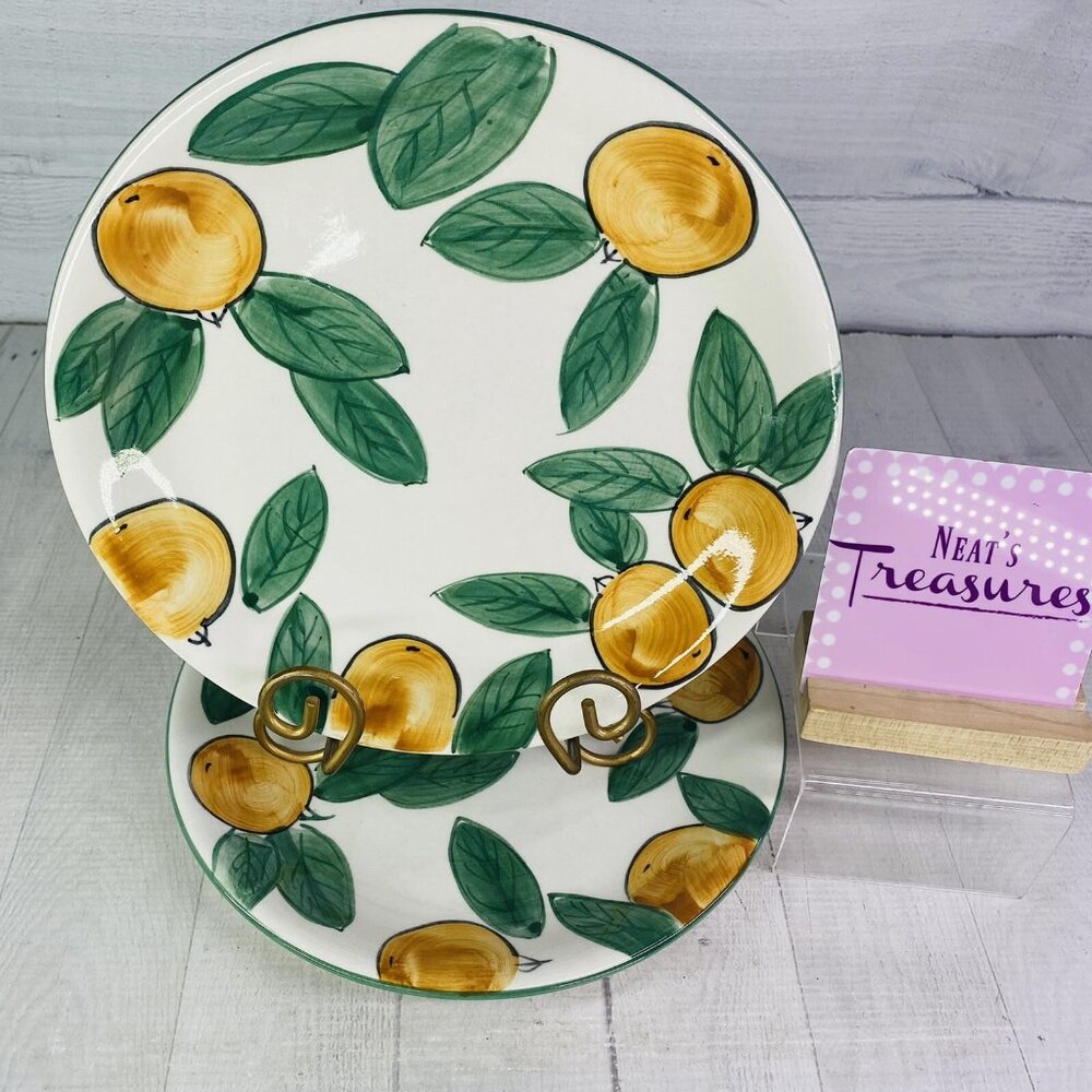 Emerald Collection Citrus Fruit Green Trim Round Ceramic Dinner Plates Set of 2